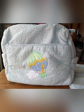 Vintage Strasburg Children Seersucker Diaper Bag, Travel Bag w/Giraffe Applique